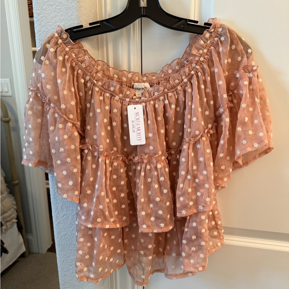 Sincerely Jules Blush Floral Ruffle Blouse